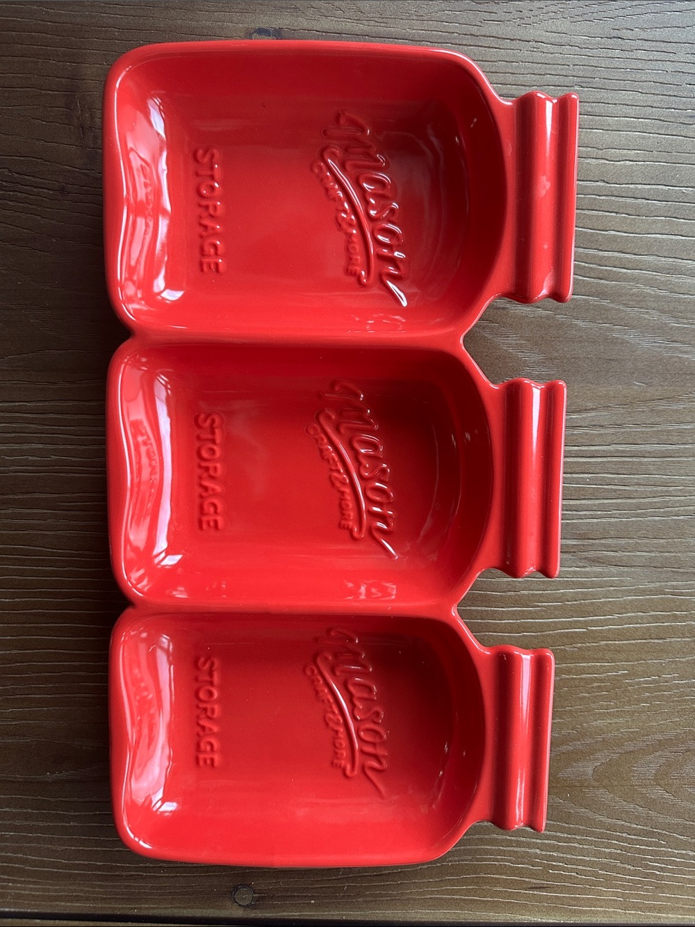 Mason Bright Red Ceramic Jar Dishes - Set of 3